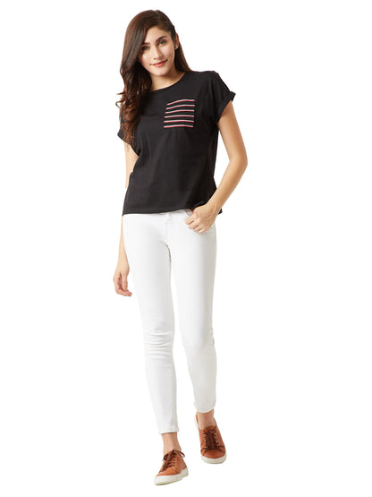 Miss Chase WomenS Super Soft Round Neck Continuous Short Sleeves Cotton Solid Twill Pocket Regular Basic T-Shirt (Mcss18Ts01-20