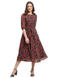 Preneum WomenS Maxi Fit & Flare Latest Style Print Georgette Regular Sleeves Casual Summer Maxi Dress || Festival & Occasion, R