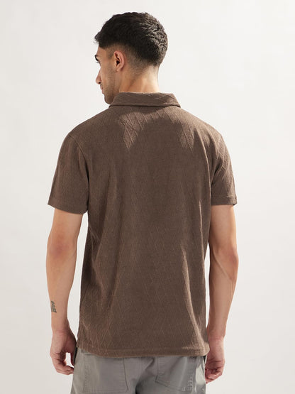 Nobero MenS Self Design Regular Fit Polo Shirt (1M-Twpo-R0031_Brown