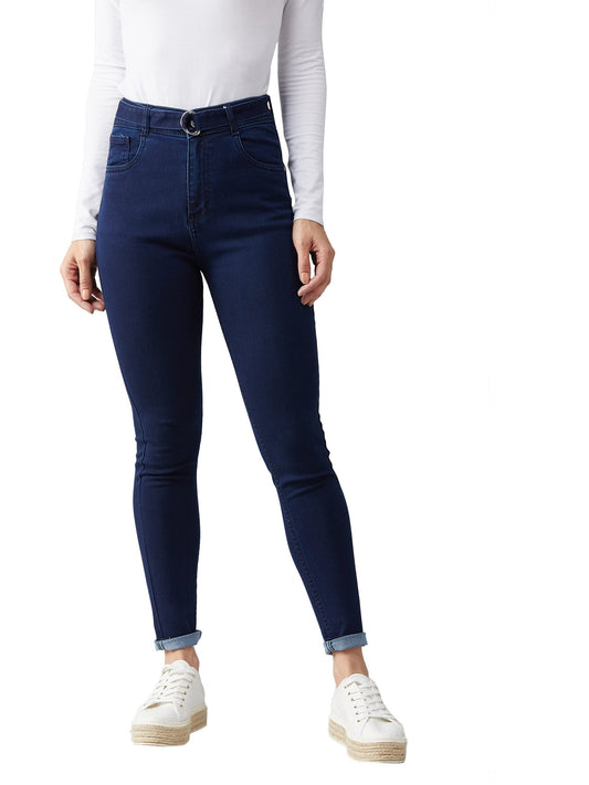 Dolce Crudo Womens Navy Blue Cotton Skinny Fit Relaxed High Rise Regular Length Stretchable Denim Jeans (DOSS21DEN10-77-71-30,N