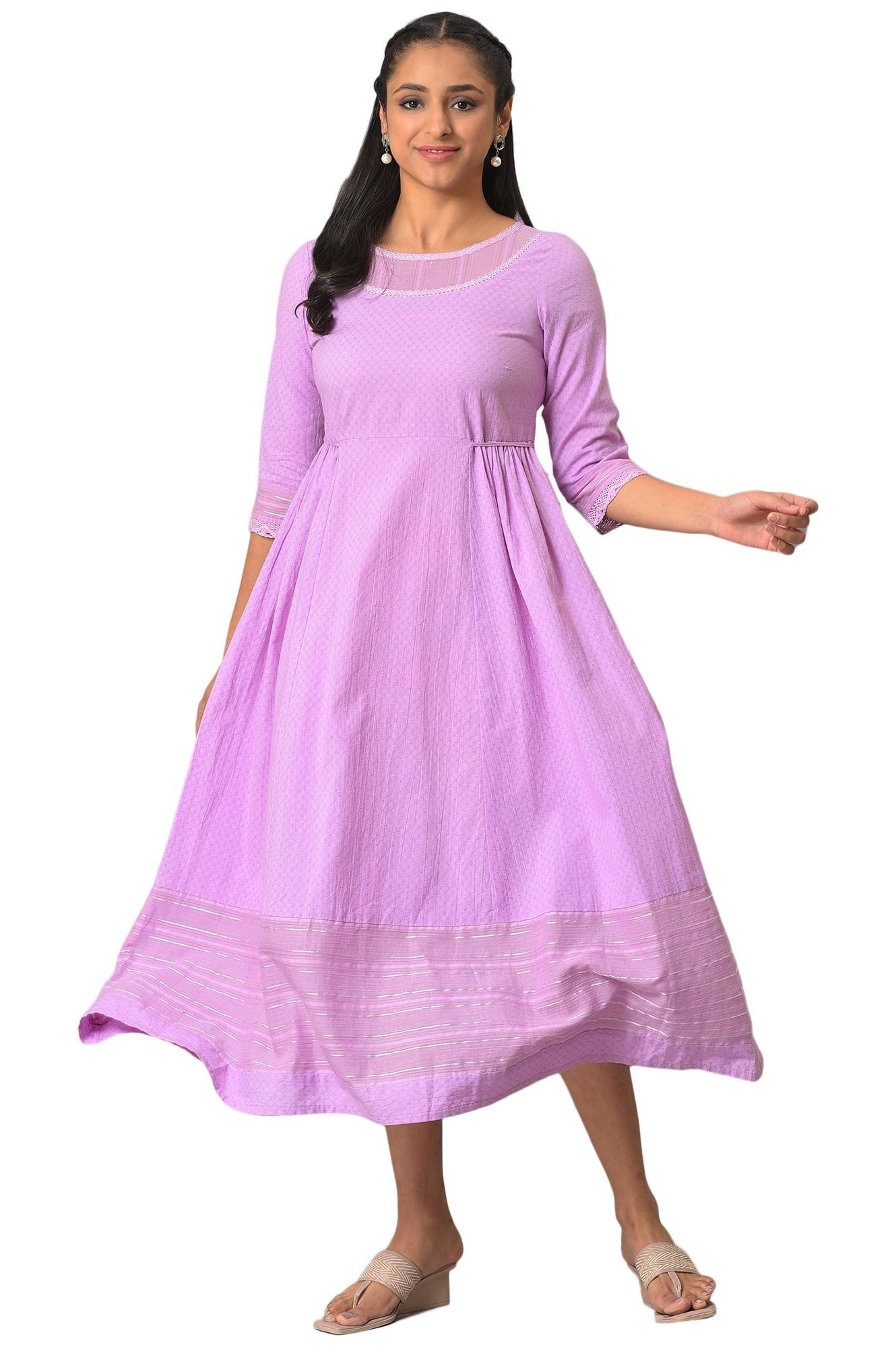 Aurelia WomenS Cotton Fit And Flare Midi Dress (23Fea13854-605535_Purple