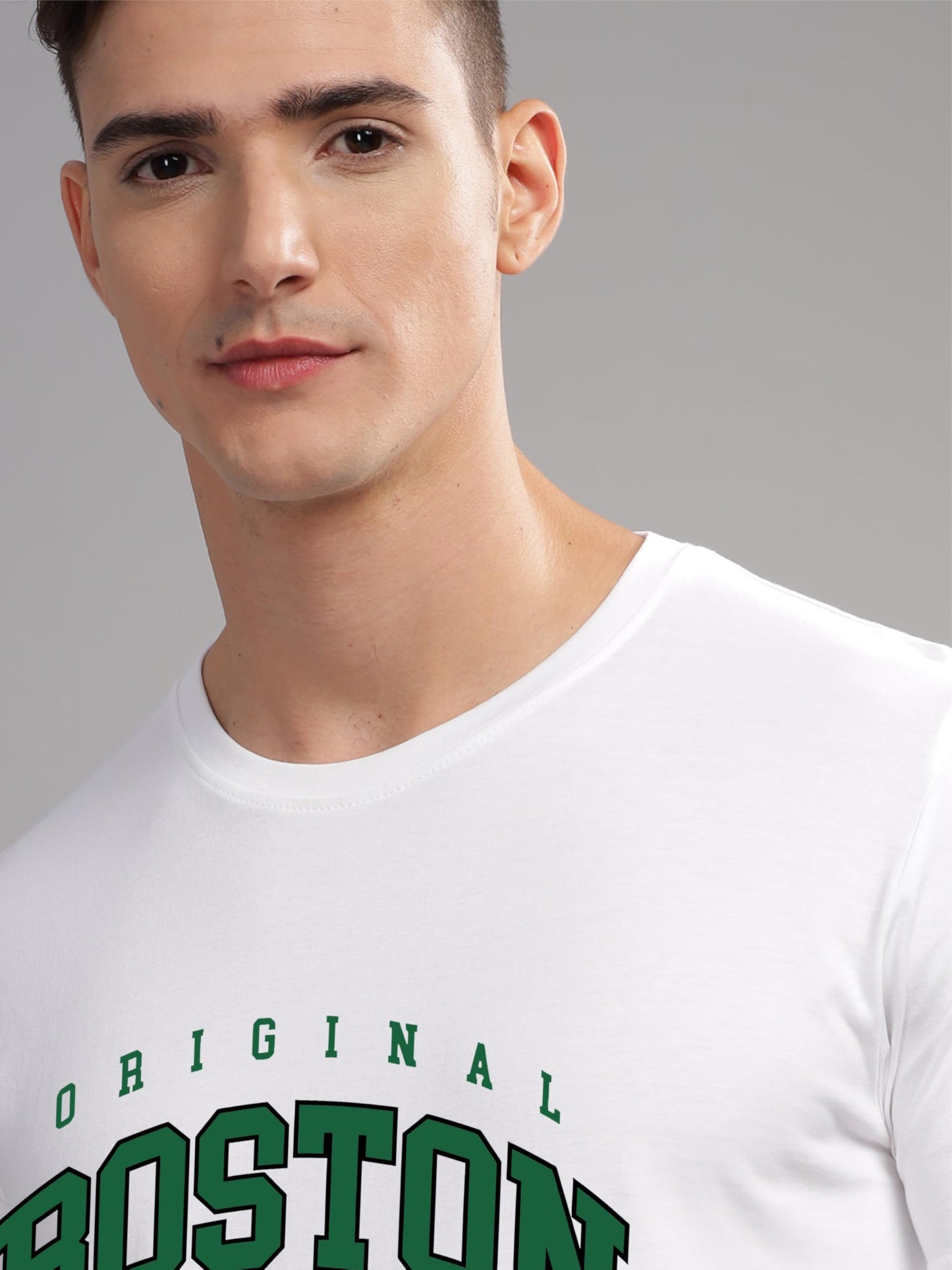 ADRO Mens Printed T Shirt - Premium Cotton Graphic Printed Tshirt - White T-Shirt - RN24-BOST-WH
