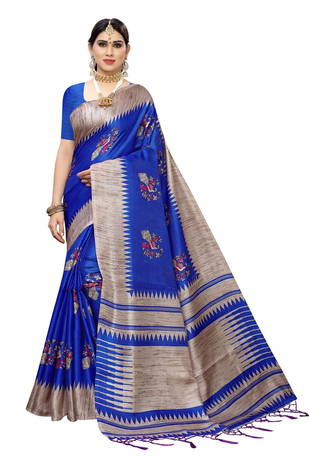 ANNI DESIGNER Womens Blue Color Khadi Jahlar Saree With Blouse Piece