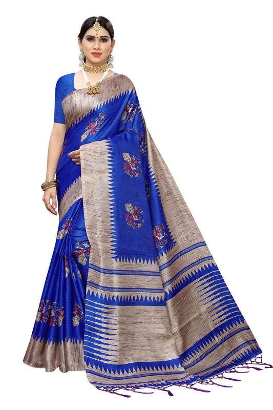 ANNI DESIGNER Womens Blue Color Khadi Jahlar Saree With Blouse Piece