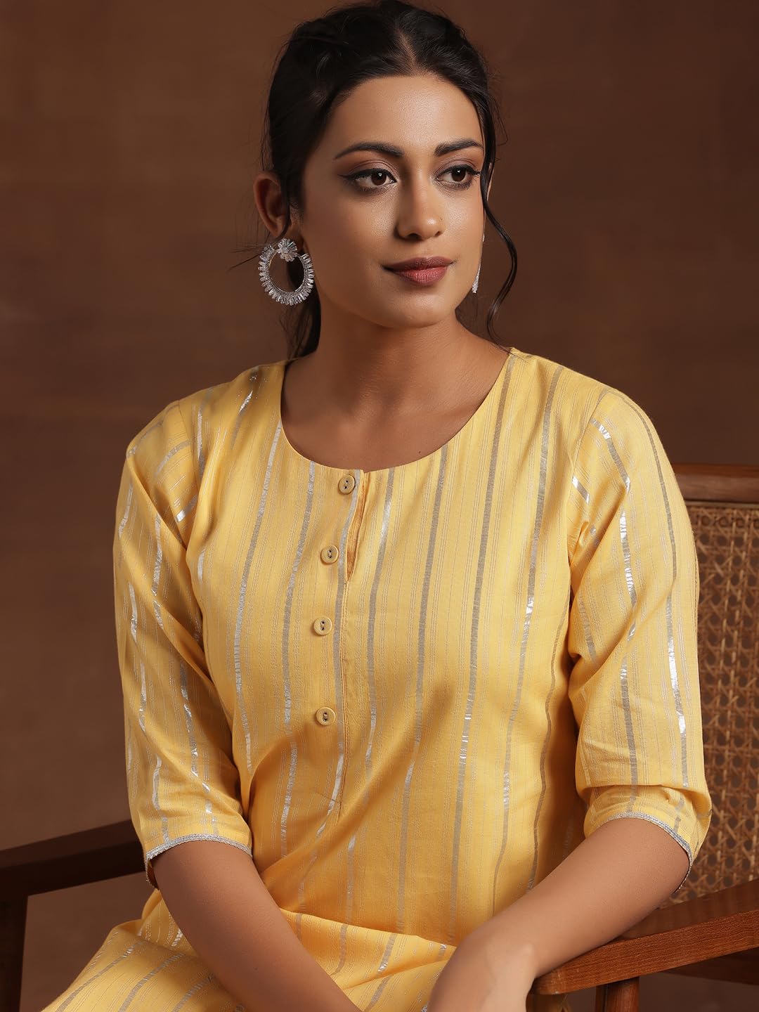 Libas WomenS Cotton Straight Kurta (29196_Yellow
