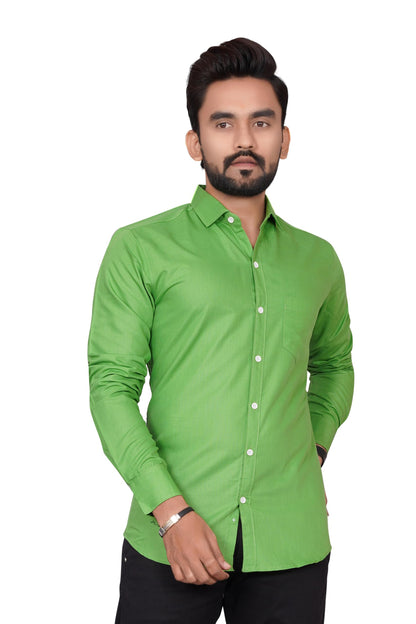 Besix MenS Cotton Blend Solid Shirt With Spread Collared Full Sleeve Button Closure Curved Hem Straight Length And One Pocket |