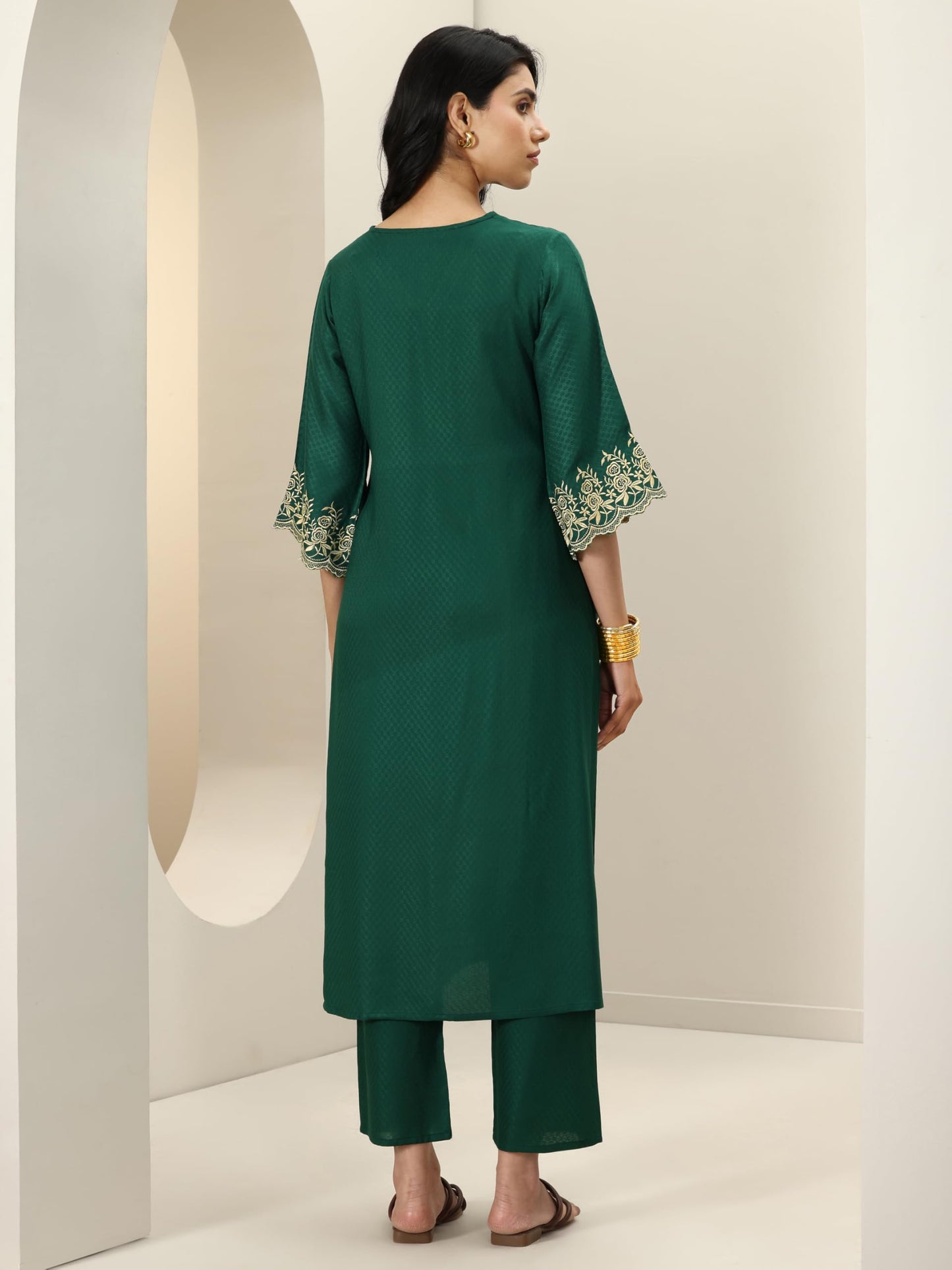 Libas Womens Woven Design Viscose Straight Kurta With Trousers