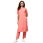 Idalia Rayon Peach Solid Straight Kurta Set For Women 3/4 Sleeve, Round V Neck Designer Kurta With Pant