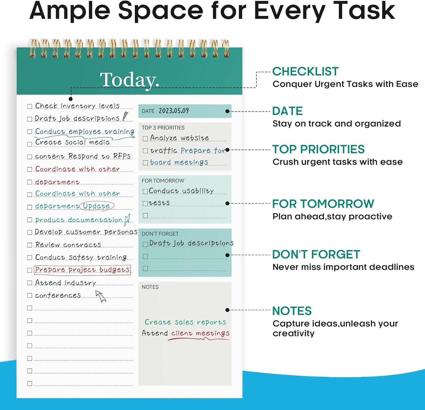 Accuprints A5 To Do List Notepad - Daily Planner Undated 50 Sheets/100 Pages Tear Off, 5.8 X 8.2 | Planning Memo Pad | Checklist