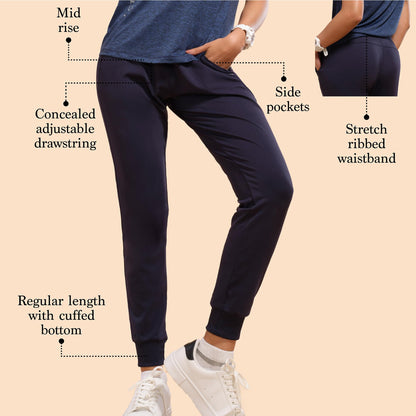 Enamor Athleisure Polyester Blend Womens 4 Way Stretch Quick Dry Antimicrobial Finish Ankle Length Smart Jogger Track Pants - E