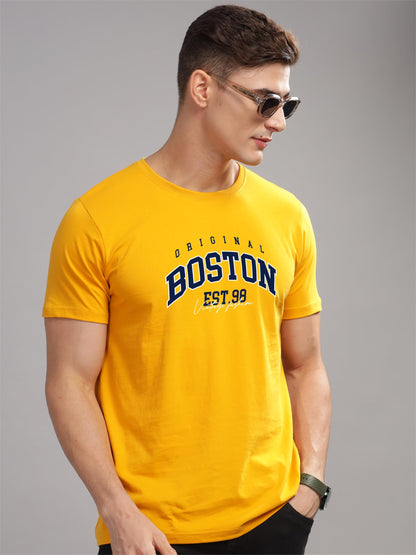 ADRO Mens Printed T Shirt - Premium Cotton Graphic Printed Tshirt - Mustard T-Shirt - RN24-BOST-MU