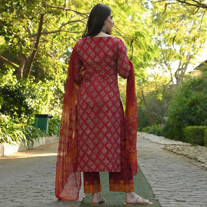 KLOSIA Women Maroon Block Printed Kurta