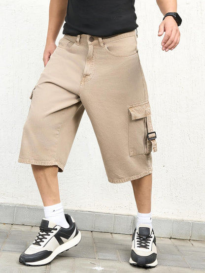 Hubberholme Men Cotton Relaxed Fit Mid-Rise Knee Length Shorts 1 Beige