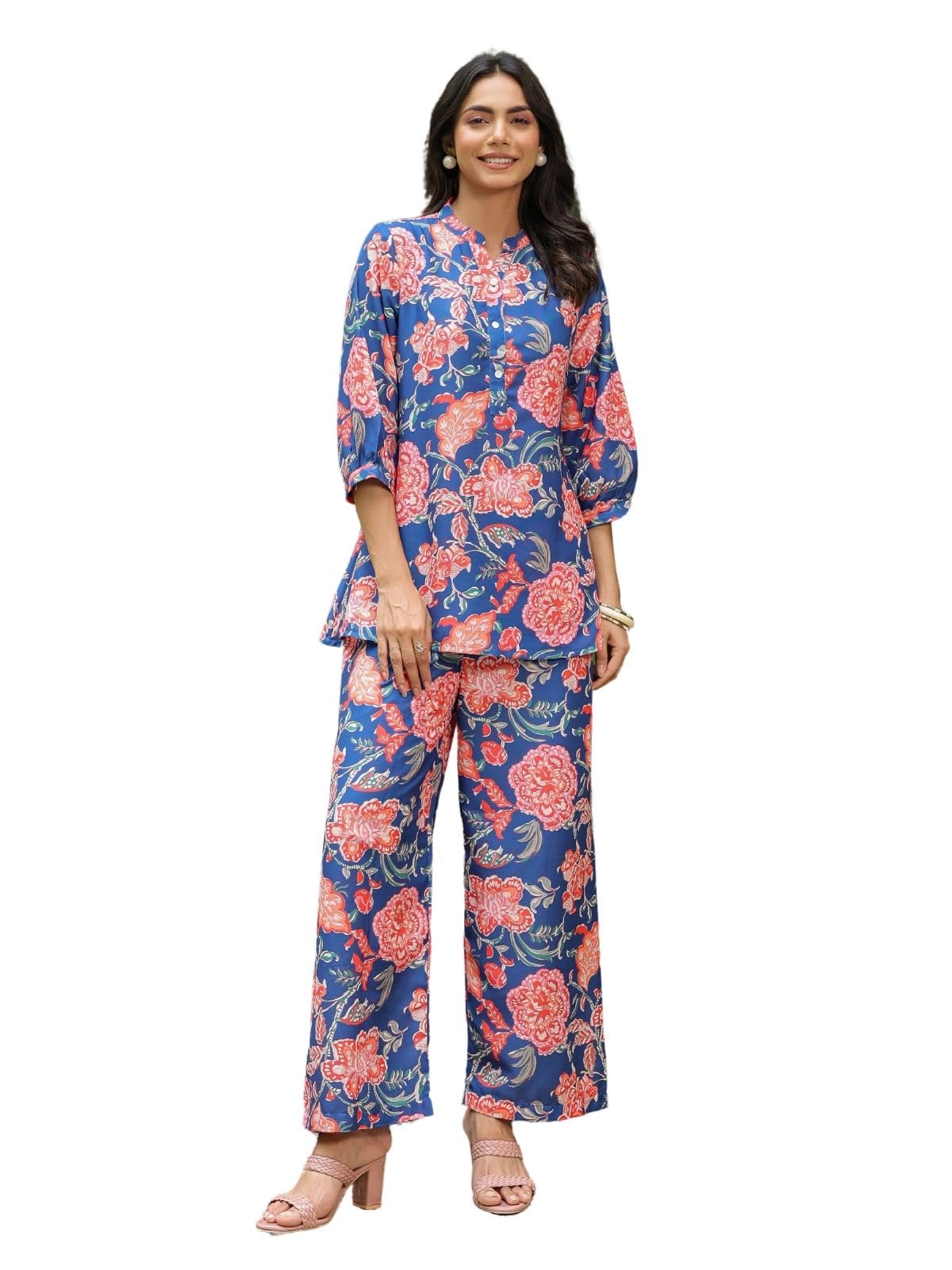 Greciilooks Women Rayon Blend Floral Ethnic Wear Kurta Co-Ord Set (Gl-K-W1728&Tr819-3Xl Peach)