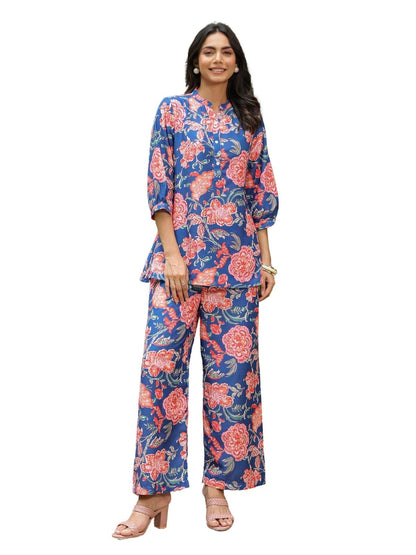 Greciilooks Women Rayon Blend Floral Ethnic Wear Kurta Co-Ord Set (Gl-K-W1728&Tr819-3Xl Peach)