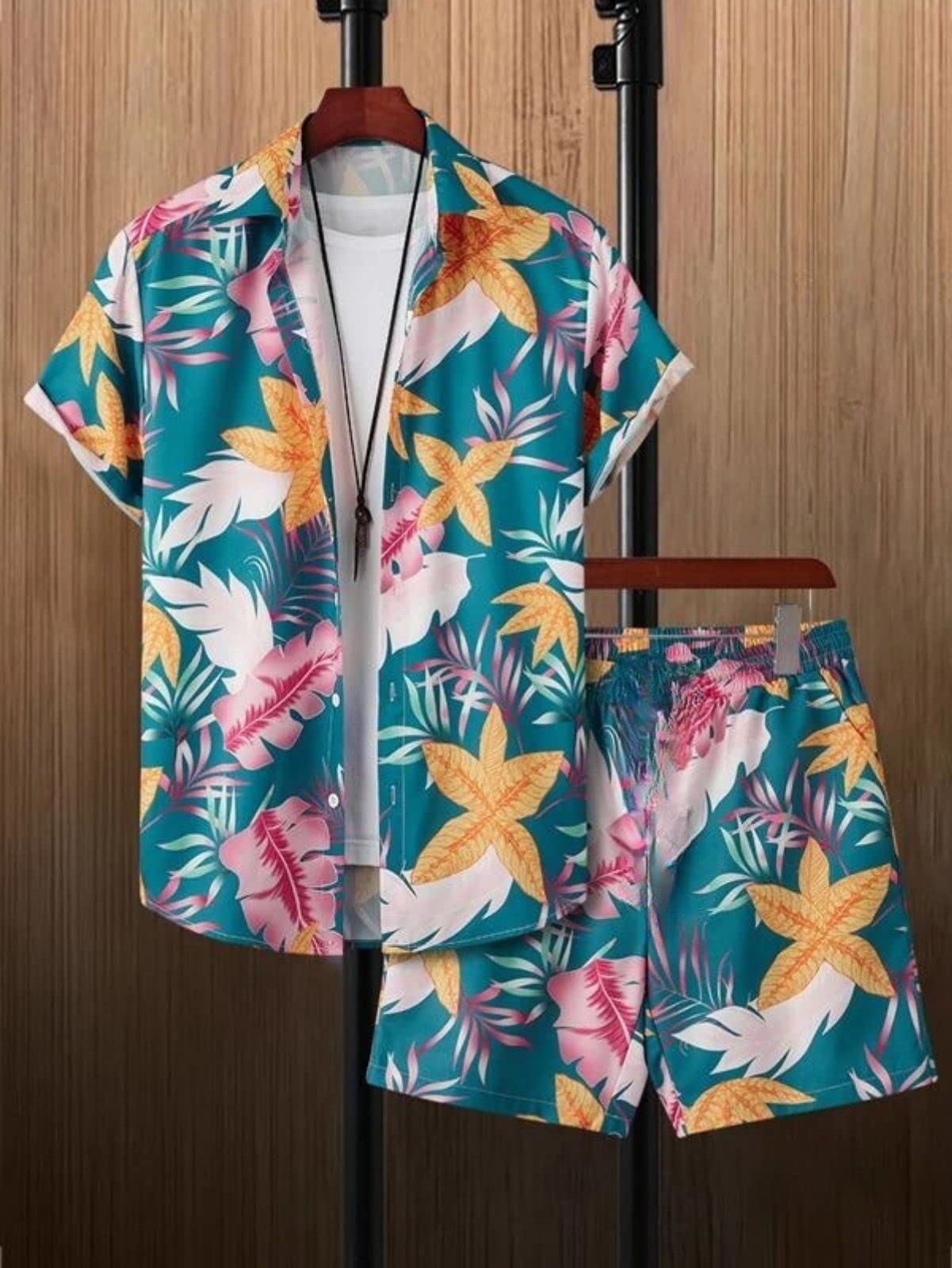OM SAI LATEST CREATION Unisex Night Dress, Palm Tree & Leaf Printed Soft Rayon Night Wear Set for Men & Womens, Pajama Short Ni