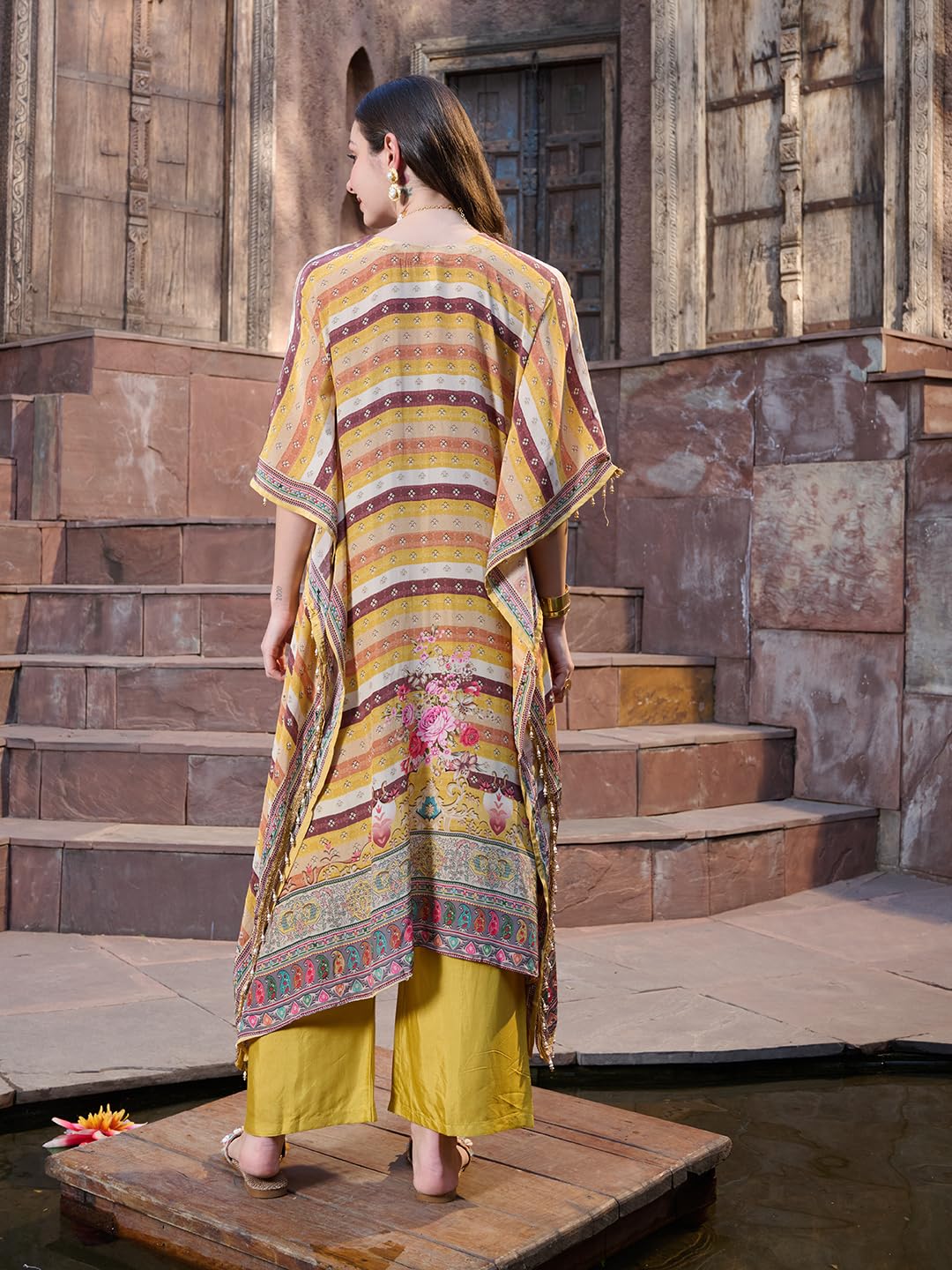 Stylum Womens Mirror Work Printed Silk Blend Kurti Pant Set
