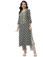 GoSriKi Women's Cotton Blend Printed & Embroidered Straight Kurta
