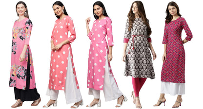 ANNI DESIGNER Women's Crepe Straight Printed Kurta Pack of 5 (Crepe-Combo-NW_002)
