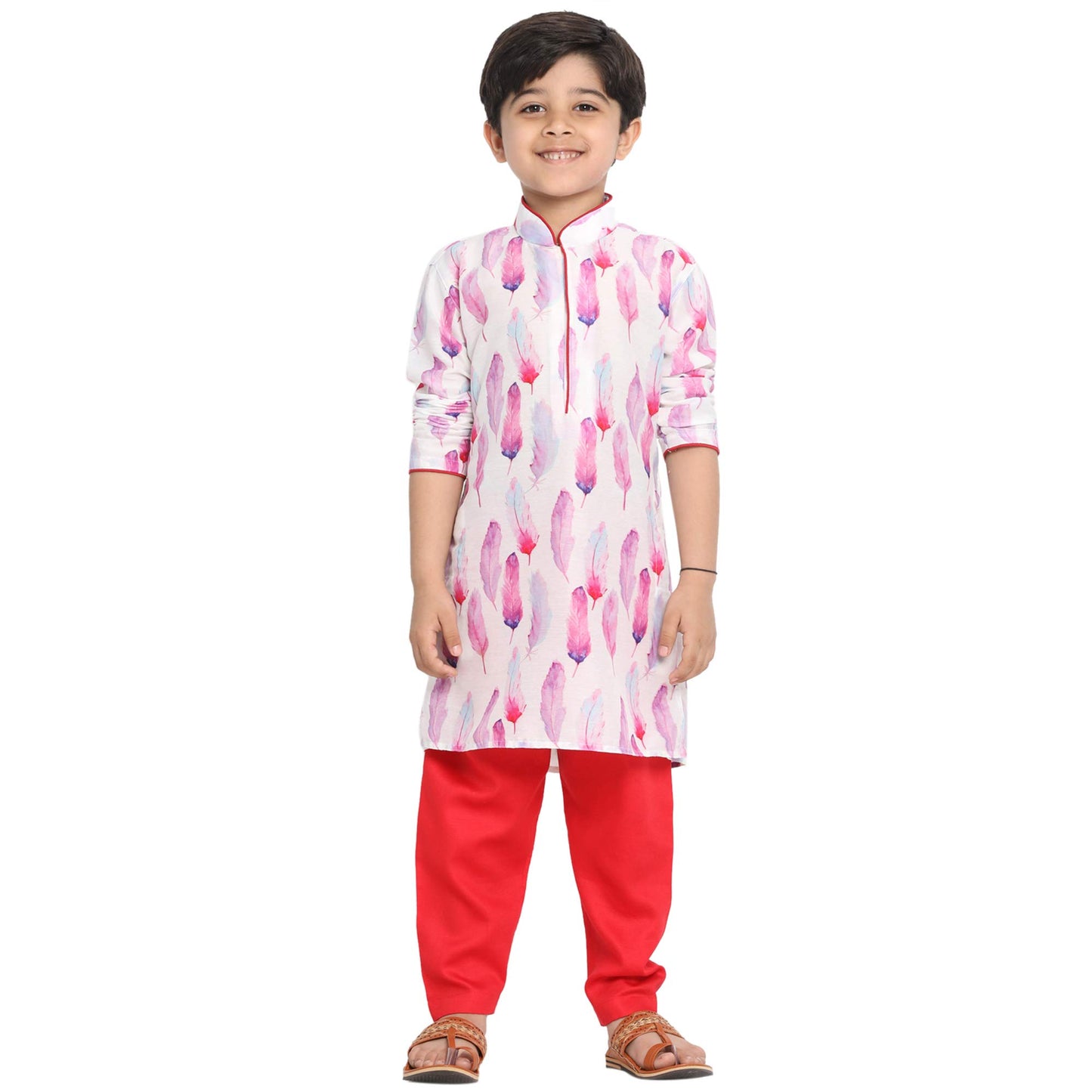 Jbn Creation Boys Multicolor-Base-White Cotton Blend Kurta And Pyjama Set