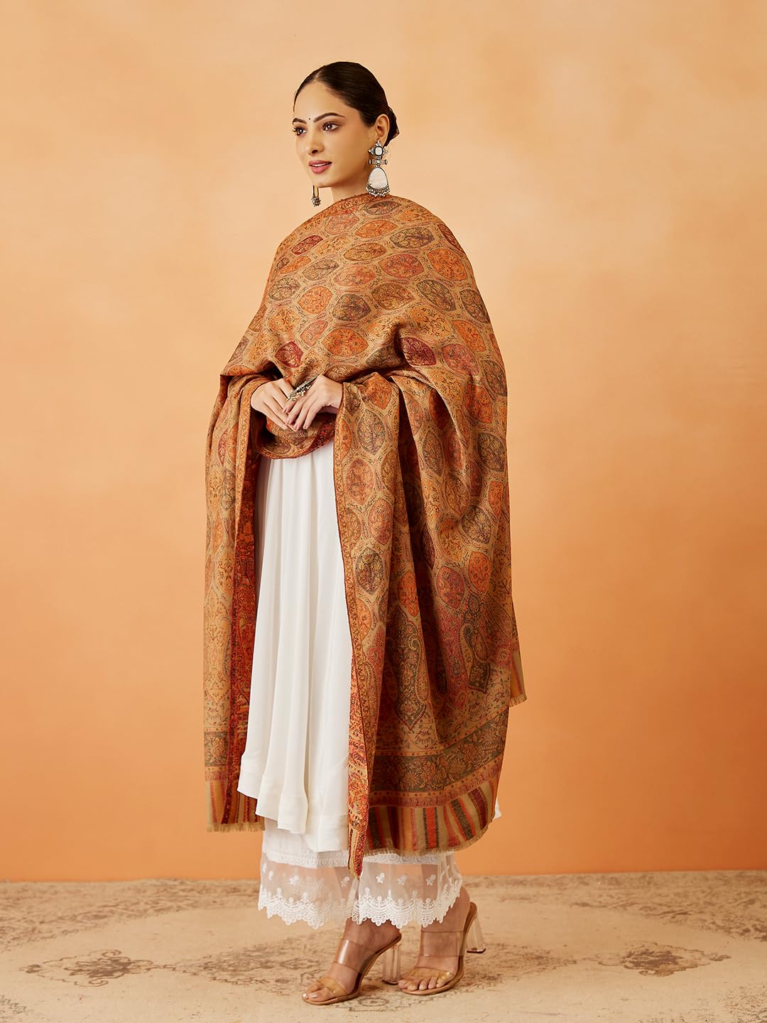 Pashmoda Women Gulnaz Kaani Wool Blend Kashmiri Shawl, Stole, Scarf, Luxury Pashmina Evening Wrap (Size: 101 X 203 CM)