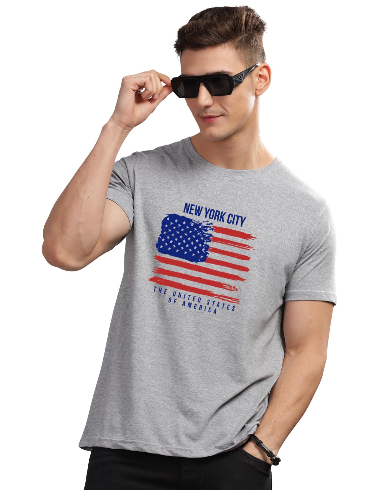 ADRO USA American Flag Printed Cotton T-Shirts for Men (R22-M-NWW-GR_Grey)