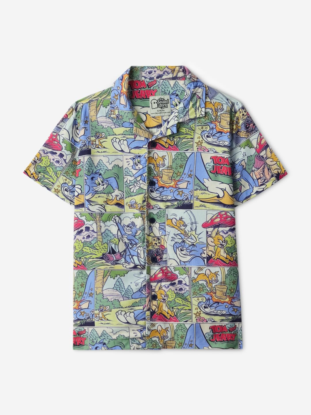 The Souled Store Tom & Jerry: Comics Boys Short Sleeves Collared Neck Button Front Multicolor All Over Printed Viscose Shirts (2