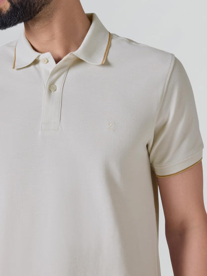 XYXX Accent Solid Halfsleeve Polo Tshirt for Men Pearl White