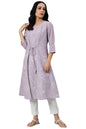 W For Woman Purple Floral Printed Cotton Regular Kurta With Thread Embroidery