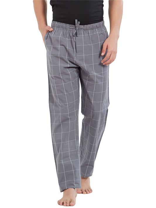 XYXX Mens Super Combed Cotton Checkered Checkmate Pyjamas [Pack of 1] Elasticated Waist, Drawstring | Loungewear for Men in Gre