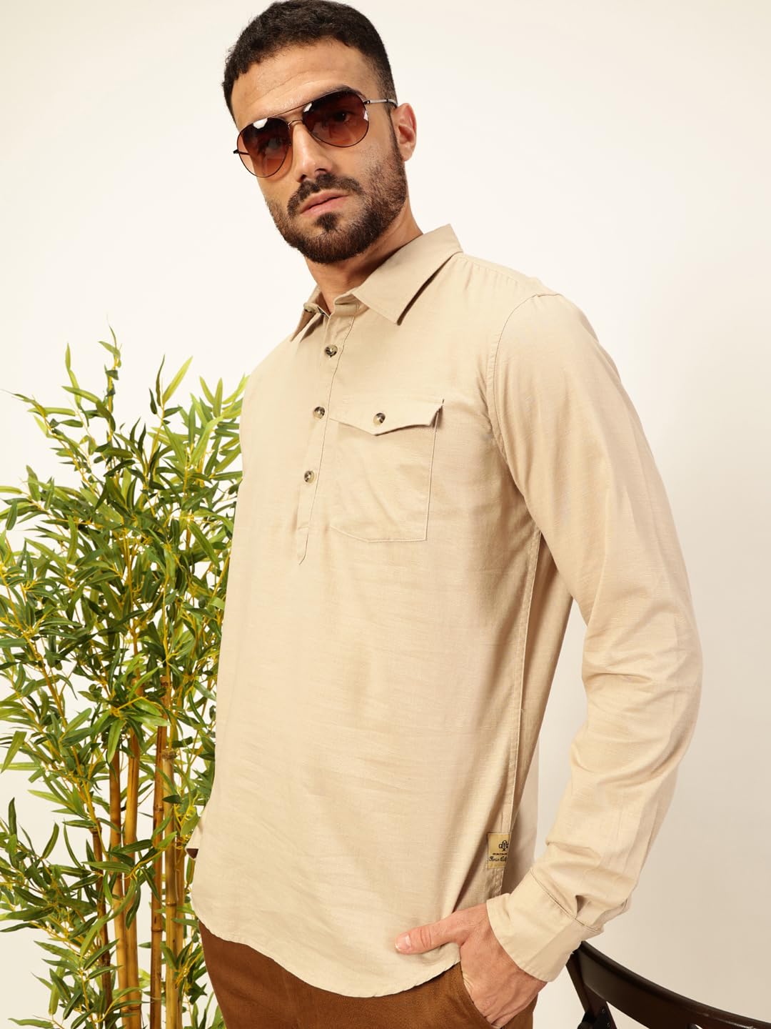 Thomas Scott Men Solid Cotton Linen Kurta Shirt (Ts1531)