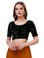 Vihu Fashion WomenS Readymade Hosiery Velvet Lycra Stretchable Round Neck Half Sleeve Blouse Fancy Black Color Lycra Stretchabl