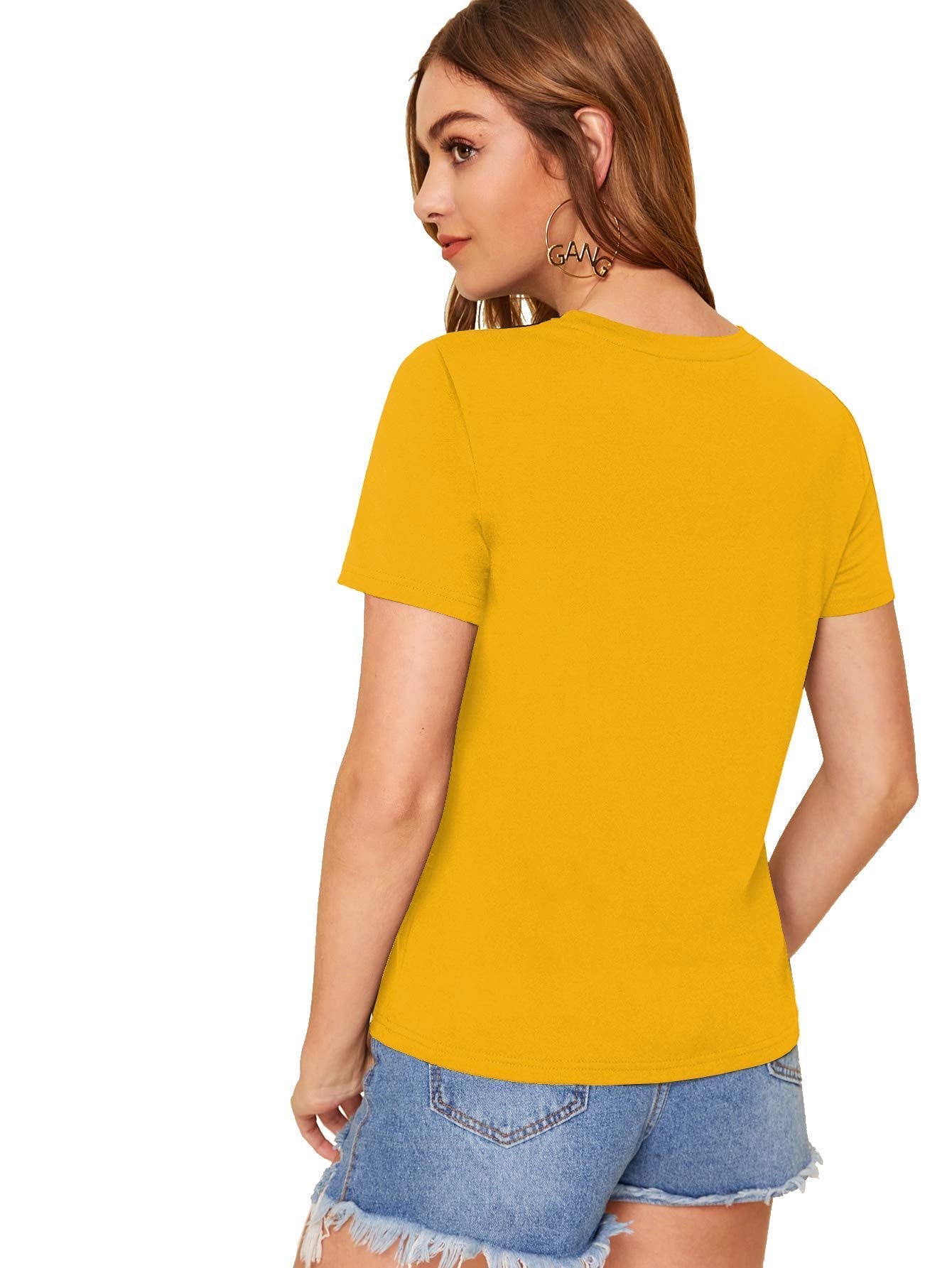 Fabricorn Plain Printed Cotton Tshirt For Women (Mustard Yellow, X-Large)
