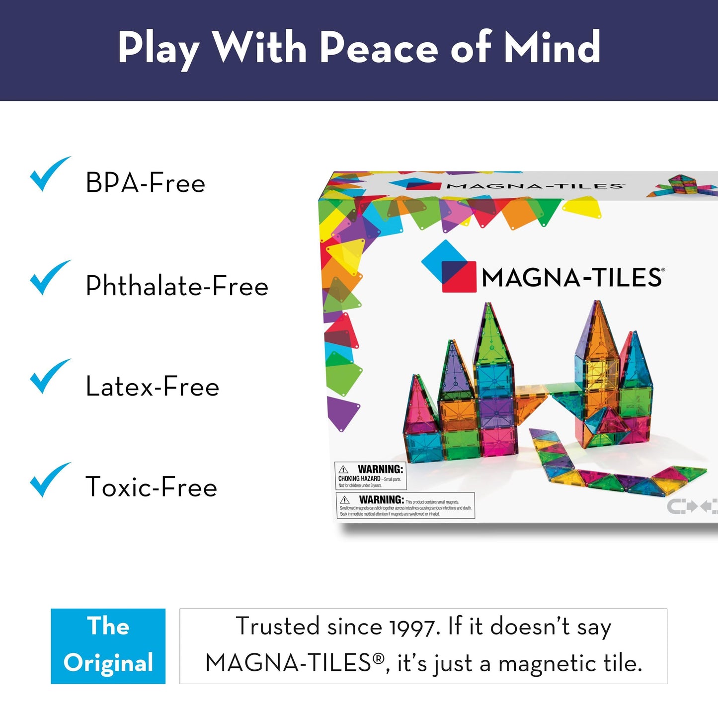 Magna-Tiles Magnetic Building Toys Set - 100 Clear Color Pieces, Multicolor, Model 4300