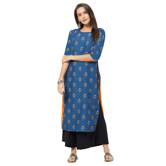 Gosriki WomenS Crepe Kurta (Tesxtiles-10748-S-1_Blue_Small)