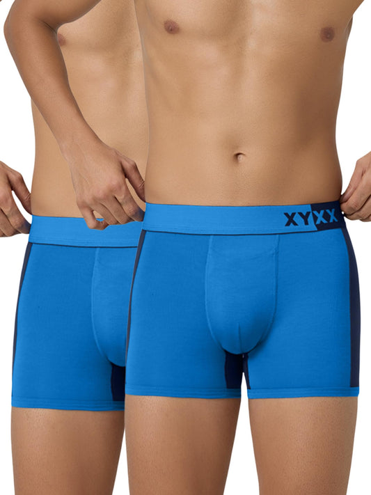 XYXX Mens Underwear Dualist IntelliSoft Antimicrobial Micro Modal Trunk Pack of 2 (Brilliant Blue & Black Iris;Brilliant Blue &