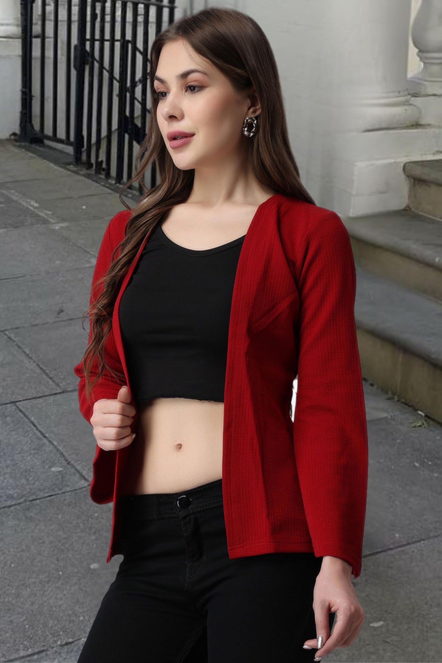 POPWINGS Casual Solid Open Neck Shrug for Women || Latest Stylish Trendy Women Shrugs for Summer Wear || Full Sleeves Shrugs for