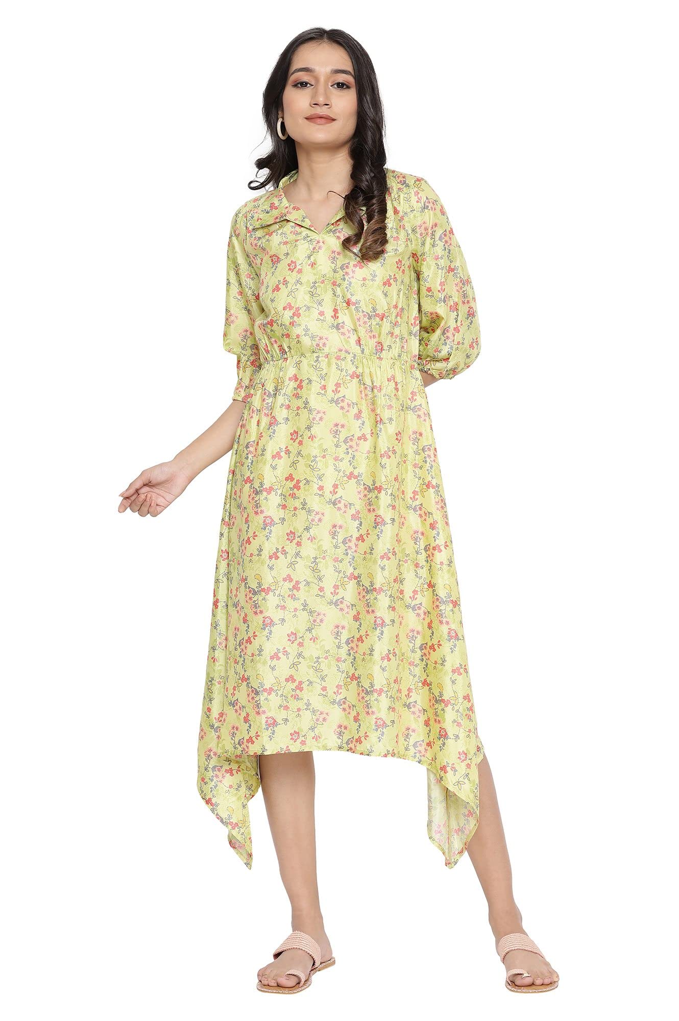 Aurelia WomenS Polyester Sweet Green Gathered Dress Below The Knee (21Aua12481-503531 Xl)