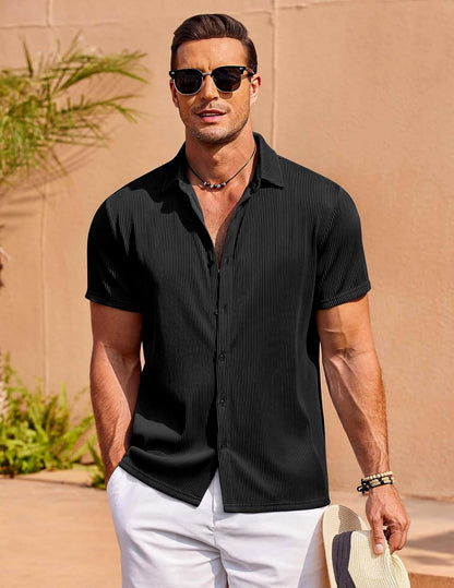 CB-COLEBROOK Mens Casual Shirts Short Sleeve Button Down Loose Fit Shirt for Men Wedding Beach Fashion Shirt (in, Alpha, L, Reg