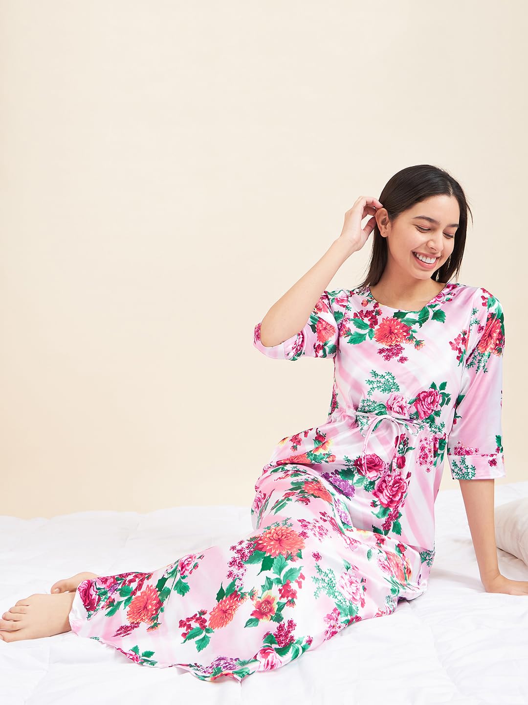 Sweet Dreams Womens Satin Kaftan Maxi Dress (OCW-3300_Pink
