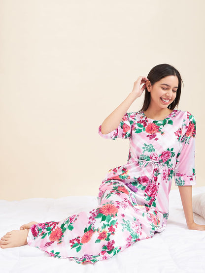 Sweet Dreams Womens Satin Kaftan Maxi Dress (OCW-3300_Pink