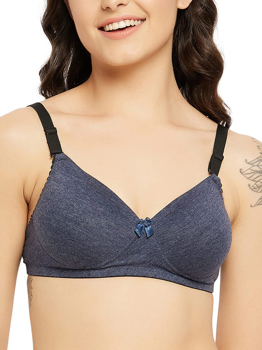 Clovia Womens Cotton Level 1 Push-Up Non-Wired Full Cup Multiway T-Shirt Bra (BR1394T08_Blue_32D)