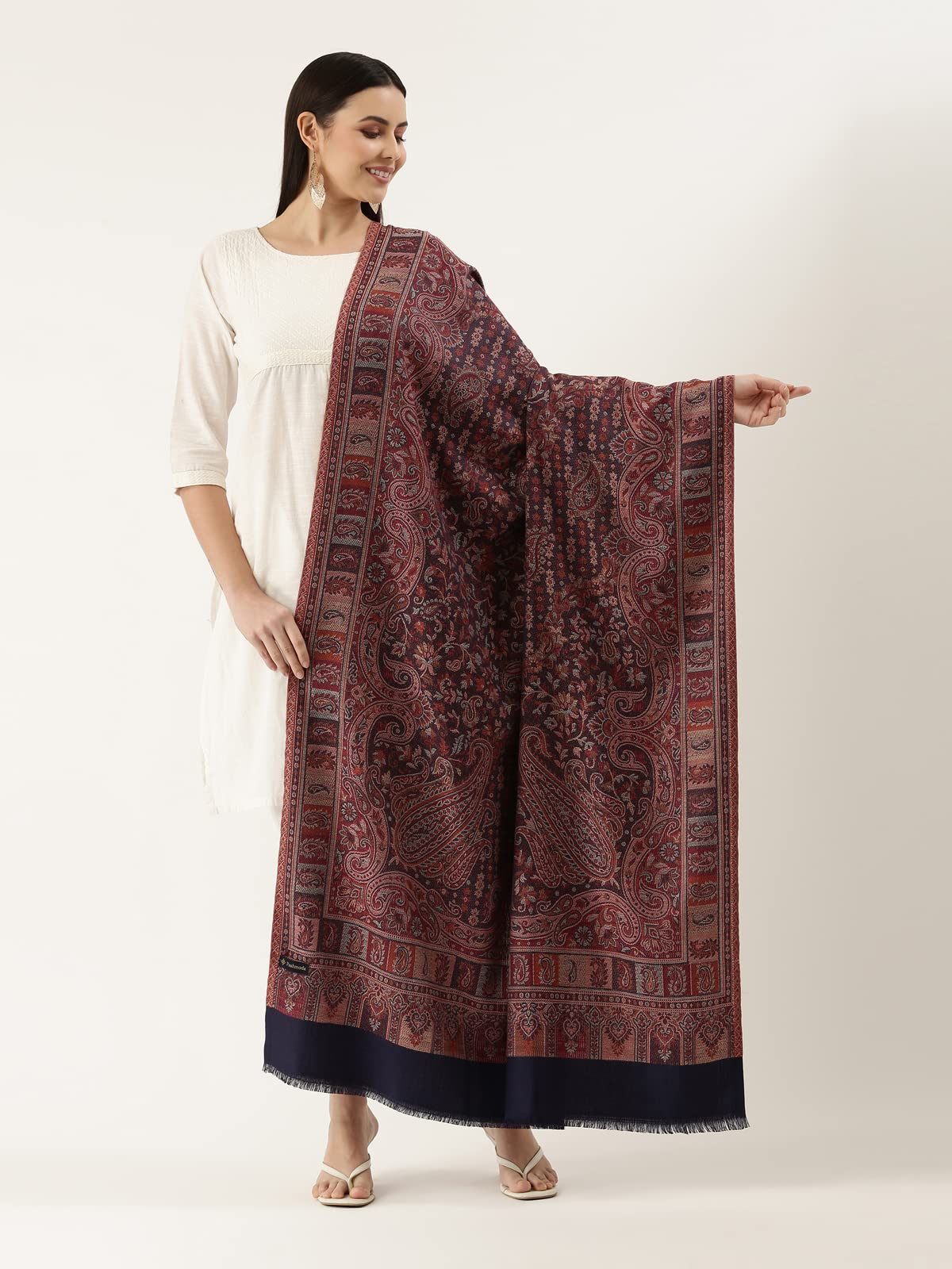 Pashmoda Women Dil-kash Kashmiri Royal Paisley Design Jamawar Shawl (Size: 101 X 203 Cms)