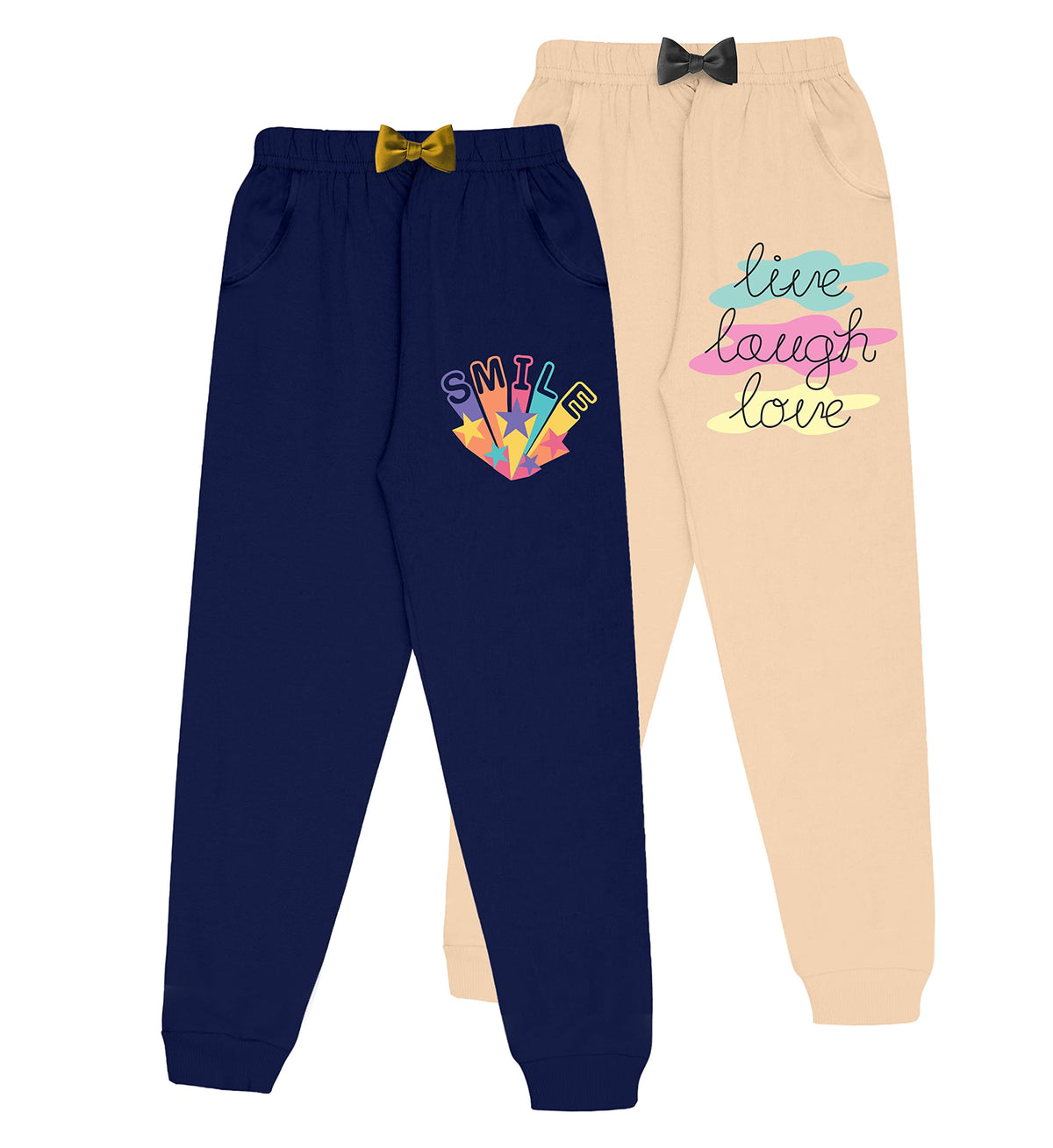 Kyda Kids Girls Regular Fit Cotton Printed Track Pants With Pocket - Multicolor (Pack Of 2) 2 Years-3 Years