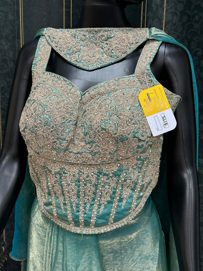 Teal : Lehenga saree : fusion readymade saree