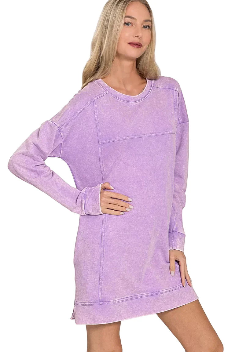 Zenana French Terry Acid Washed Dress with Pockets