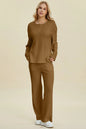 Double Take Full Size Cable-Knit Long Sleeve Top and Pants Set