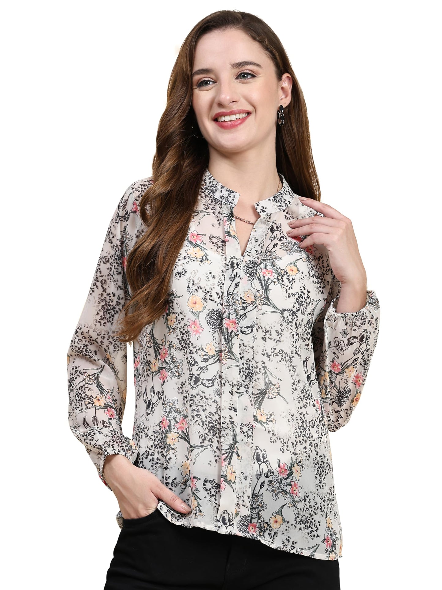 Toochki Top For Women | Grey Top For Women | Georgette Western Top For Women | Short Top For Women | Crop Top For Women | Floral