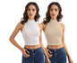 Shasmi Womens & Girls Solid Ribbed Round Neck Collarless Sleeveless Slim Fit Simplicity Tank Tops (Pack of 2) (TOP 37 White Sk