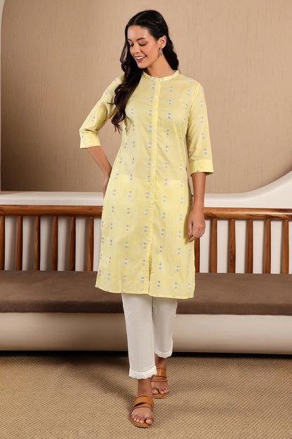 W Light Green Geometric Printed Cotton Regular Kurta For Women